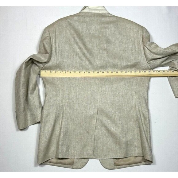 Towncraft Mens 44 R 100% Silk Beige Blazer Lined Herringbone Tan Sports Coat - Picture 6 of 15